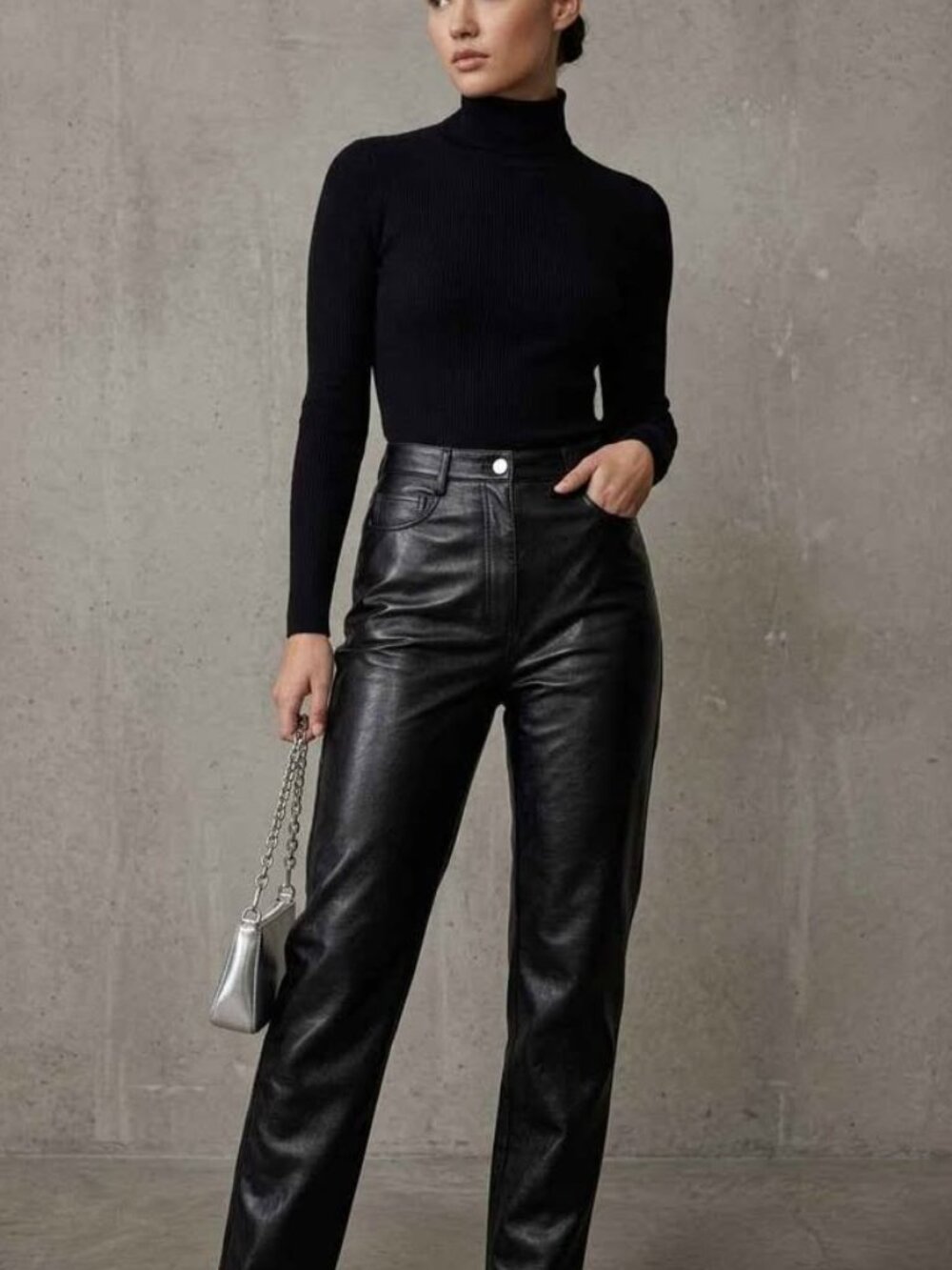 WILFRED Aritzia Black Vegan Leather Rebel Pant High Waisted Straight Leg Size 6